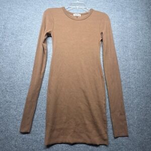 ETERNE Women's Long Sleeve Fitted Ribbed Top Brown Tan Stretch Crew Neck Size M